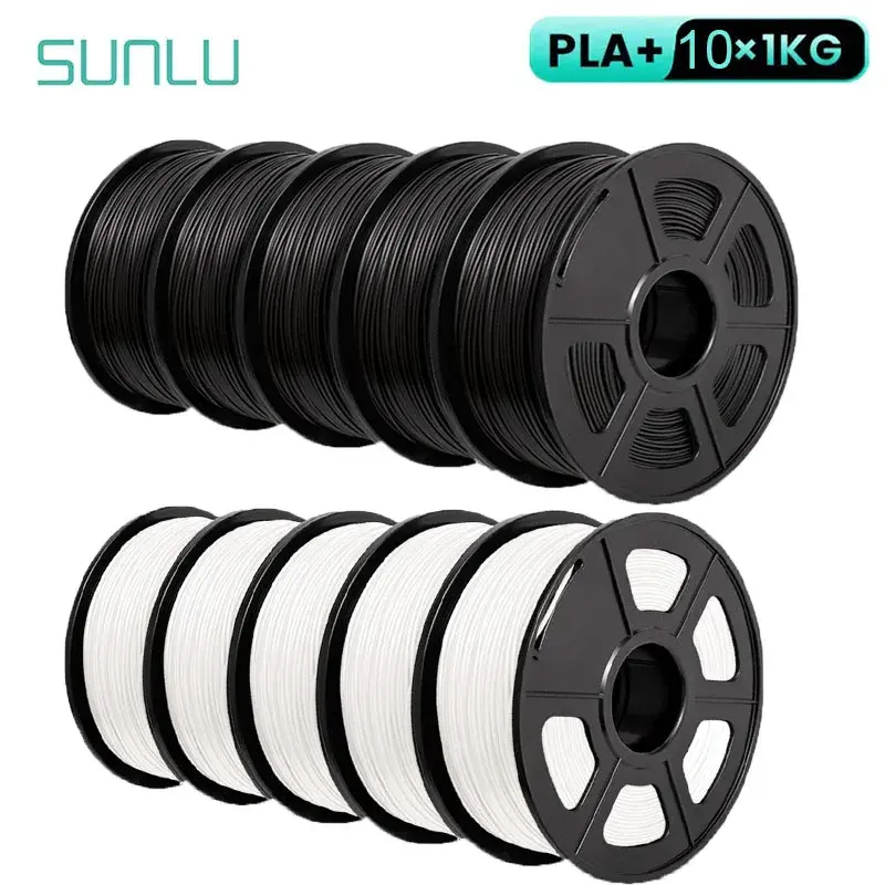 SUNLU 10 Rolos de Filamento PLA Plus/Transparente 1.75 mm +/- 0.02 mm Carretel de 1 Kg (2.2 Lbs) Filamento Organizado Sem Nós Compatível com a Maioria das Impressoras FDM