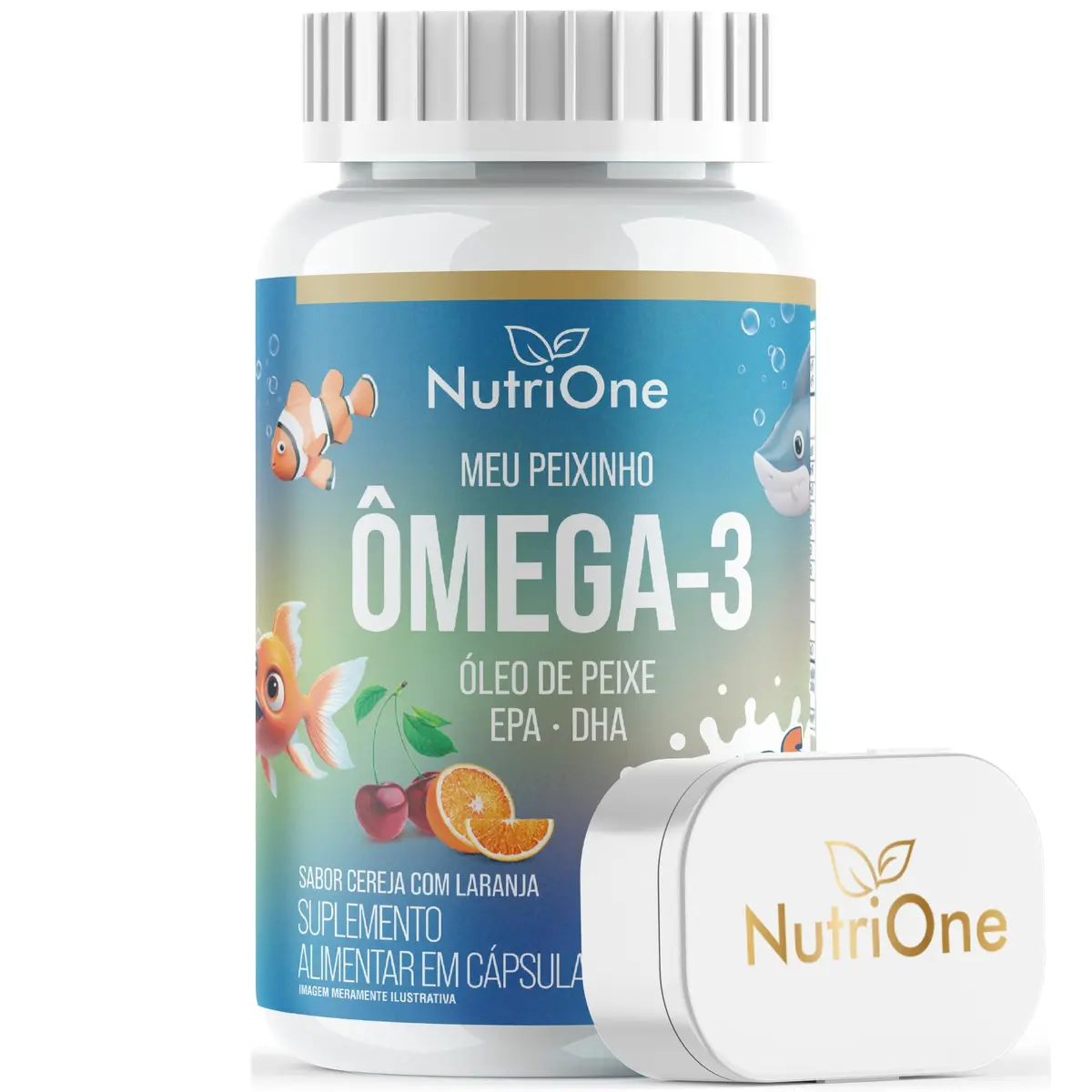 Ômega 3 Infantil Óleo de Peixe EPA DHA Kids Sabor Cereja com Laranja 60 Cápsulas Softgel - Nutrione