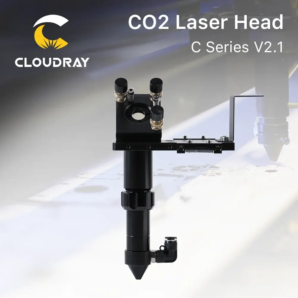Cabeça de laser CO2 Cloudray Série C Dia.18 FL38.1 e Dia.20 FL50.8 / 63.5/101.6mm Montagem para máquina de corte e gravação a laser (preto)