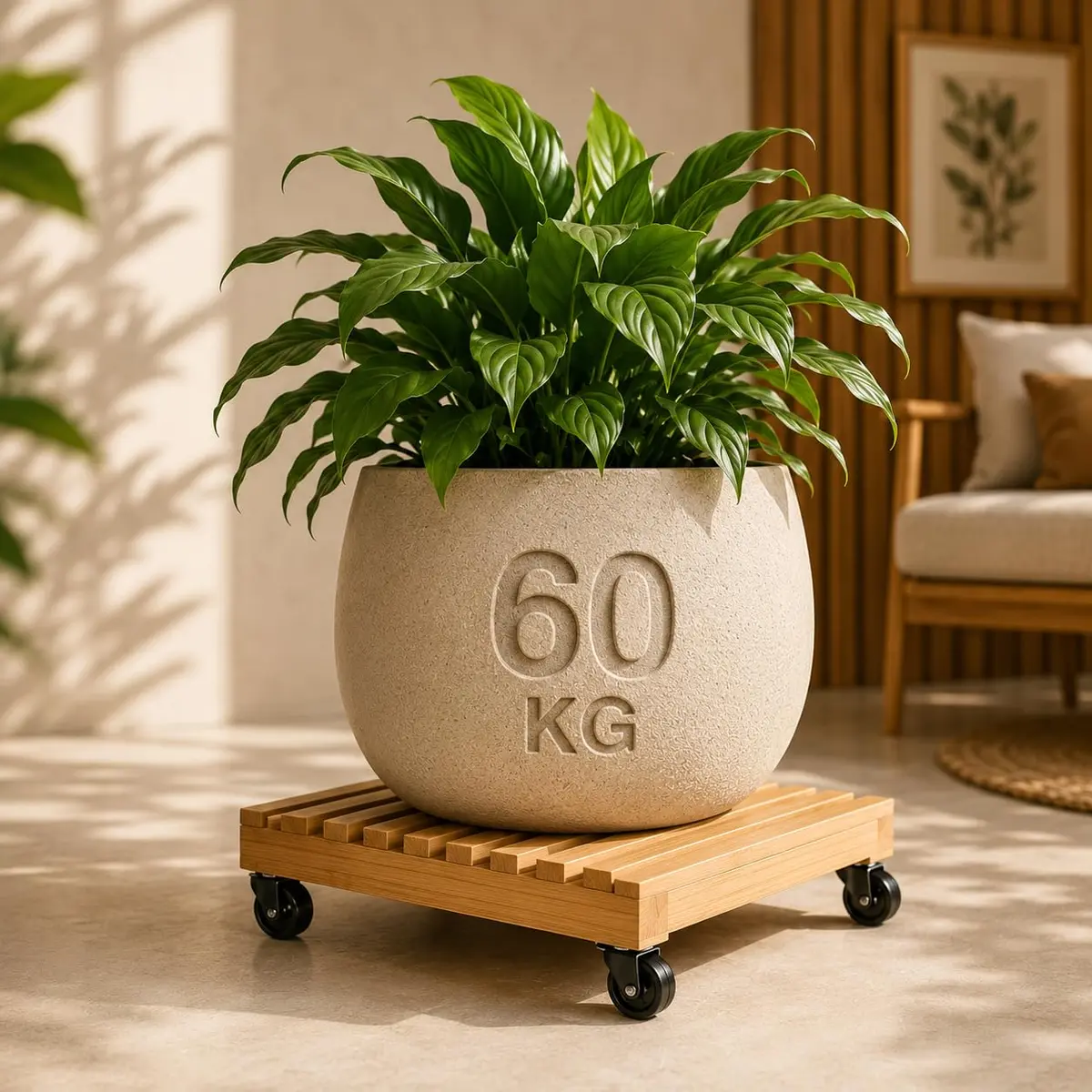 Suporte Base Carrinho para Vaso de Planta de Chão Essential Wood Siena Rodizio ABS Giratórios 60kg by Ateliê TH Wood Art (25cm Vasos Médios)