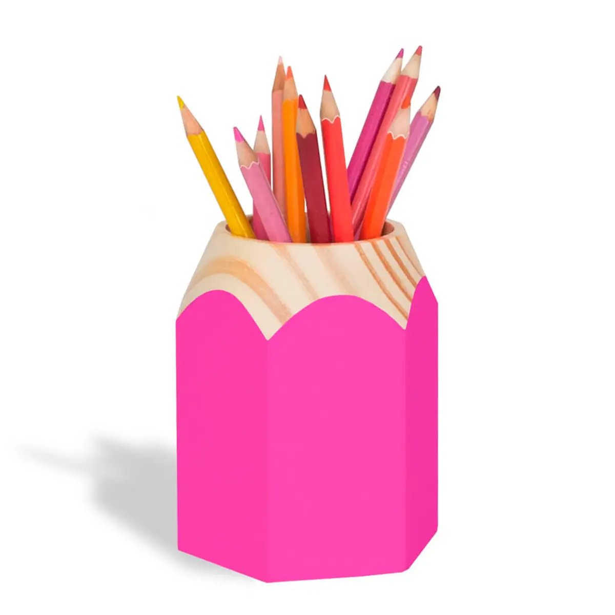 Porta Caneta, Porta Lápis, Suporte de Caneta para mesa, Organizador de mesa, Organizador Multiuso Lápis, Madeira, Rosa - GEGUTON