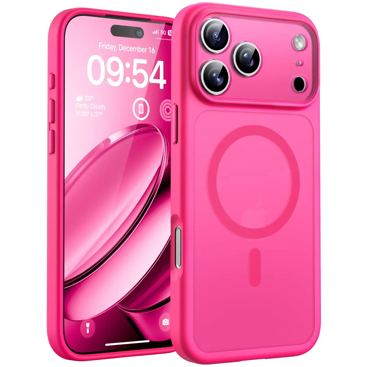 TOCOL Capa Capinha para iPhone 17 Pro Max Case 6.9 Pol, Rosa Choque | Compatível com MagSafe, Tampa da Câmera, Proteção Total e Militar, Antichoque, Anti-impressões, Fosco Translúcido