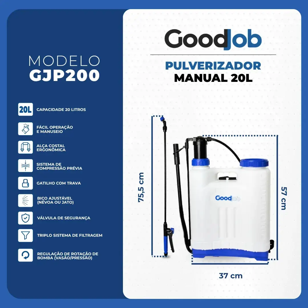 Pulverizador Manual Costal Agrícola 20 Litros Máquina Passar Veneno Insetos GJP200 GoodJob thumbnail 2