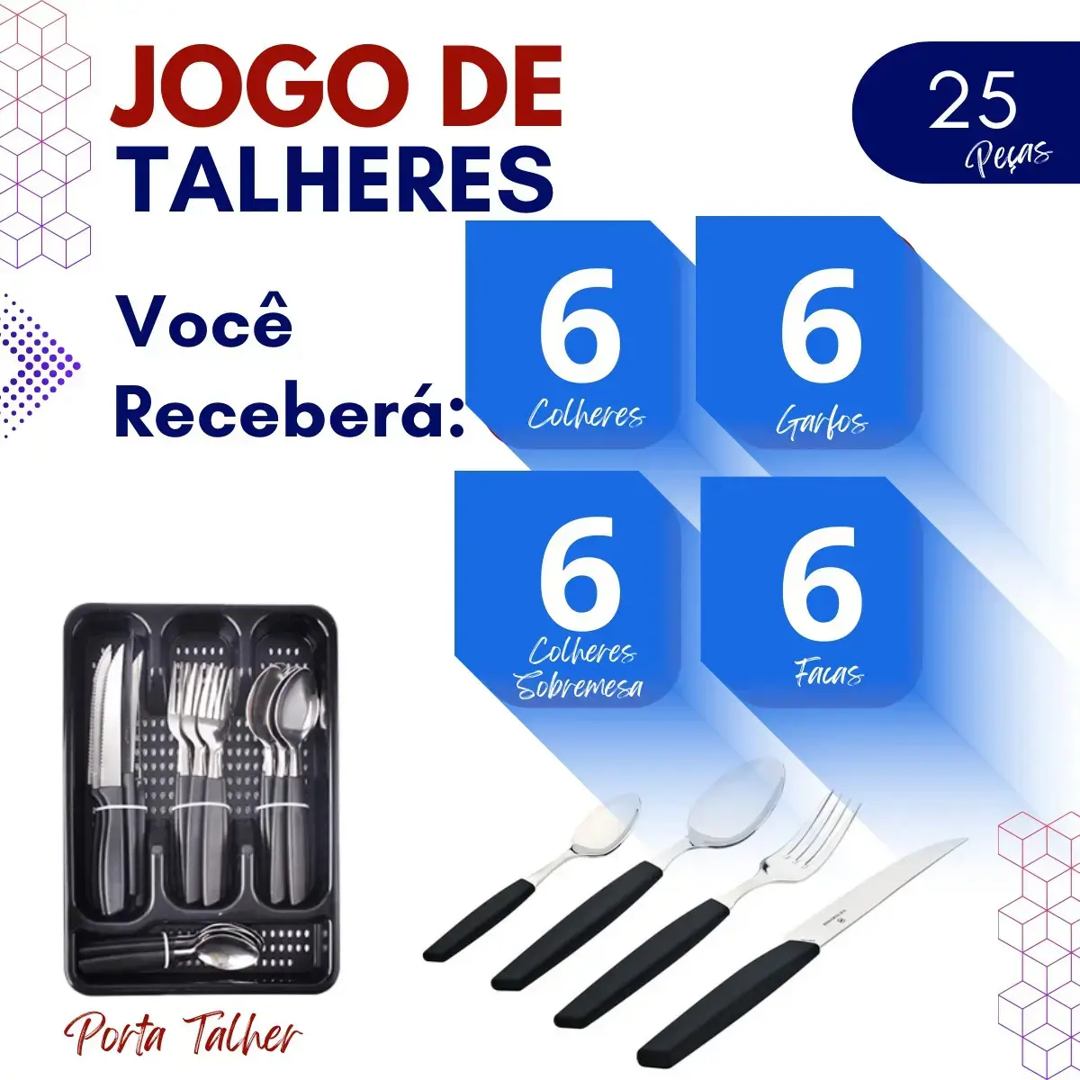 Eps-25p Conjunto faqueiro 25 Peças Porta Talher Jogo De Talheres Preto thumbnail 3