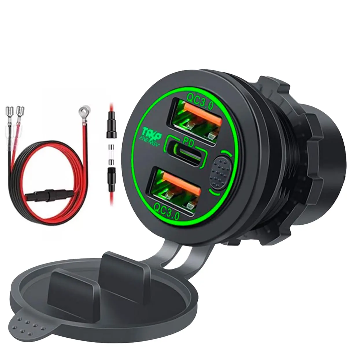 Tomada USB Tripla Veicular QC 3.0 e PD 20W 3 Saídas Base Principal