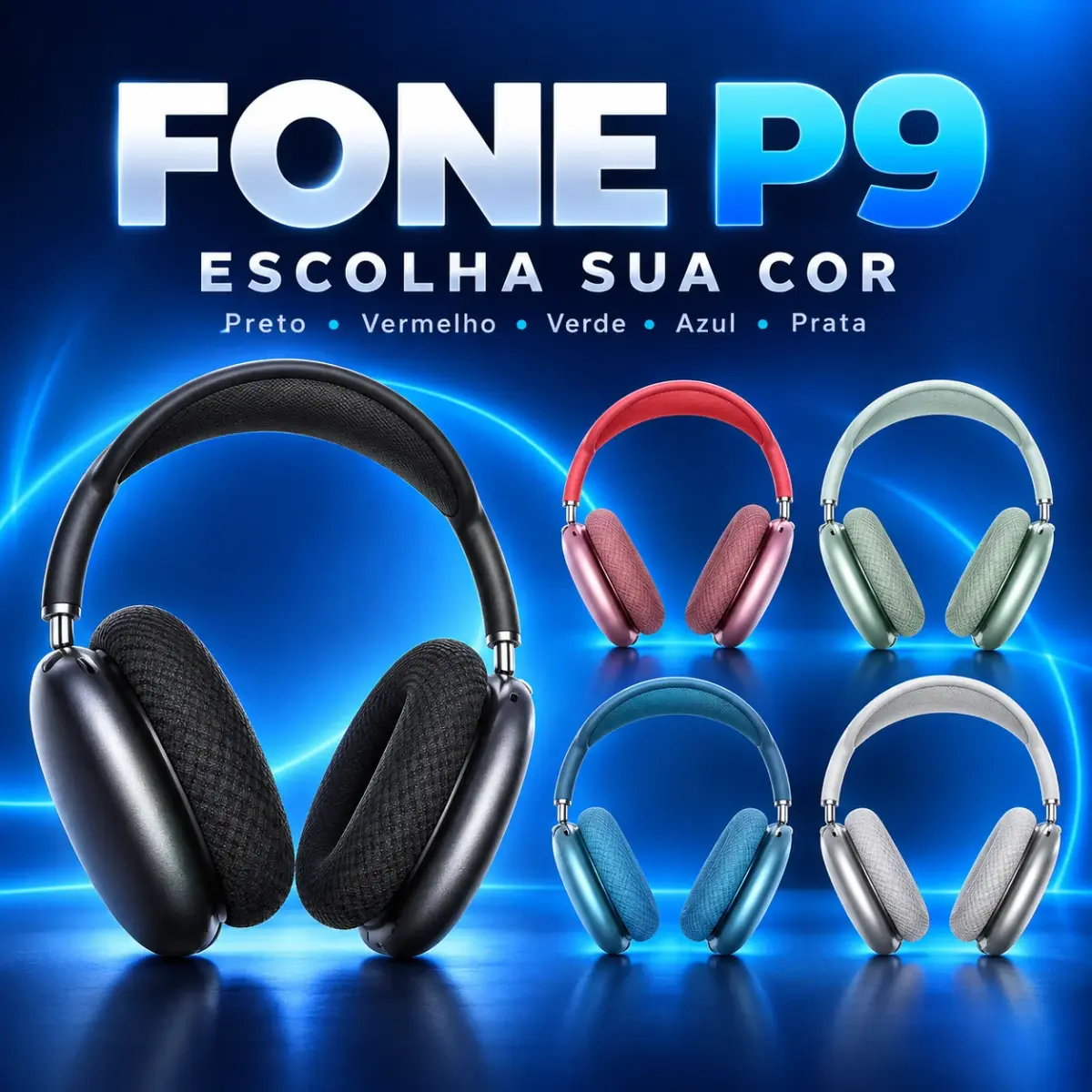 Fone de Ouvido P9 Bluetooth Sem Fio com Arco Ajustável e Almofadas Macias – Escolha a Cor - 1