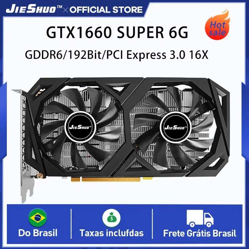 Placa de Vídeo JIESHUO GTX 1660 Super 6GB GDDR6 128 Bits PCIe 4.0 x8 8 Pinos para PC Gamer