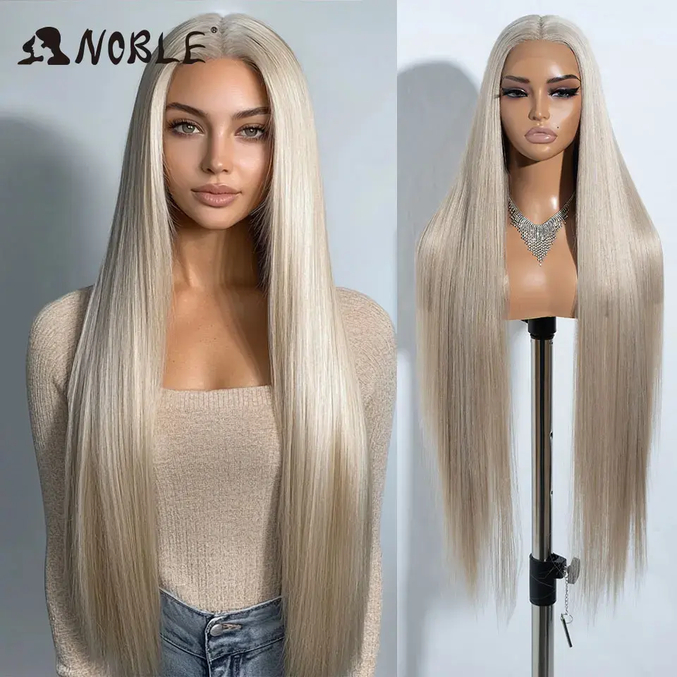 Nobre cosplay perucas para preto feminino em linha reta peruca de renda sintética 38 Polegada ombre loira peruca de renda cosplay loira peruca de renda sintética - 1
