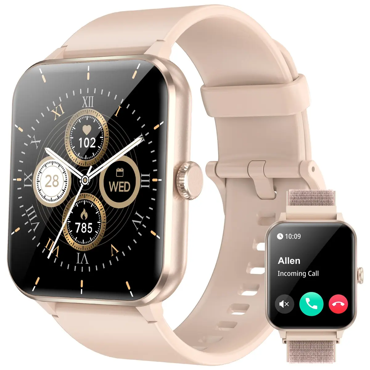 Blackview Relógio Inteligente Feminino - Tela HD 1.85", Chamadas Bluetooth, 100+ Modos Esportivos, IP68 à Prova D'Água, 2 Pulseiras - Android/iOS, Rosa
