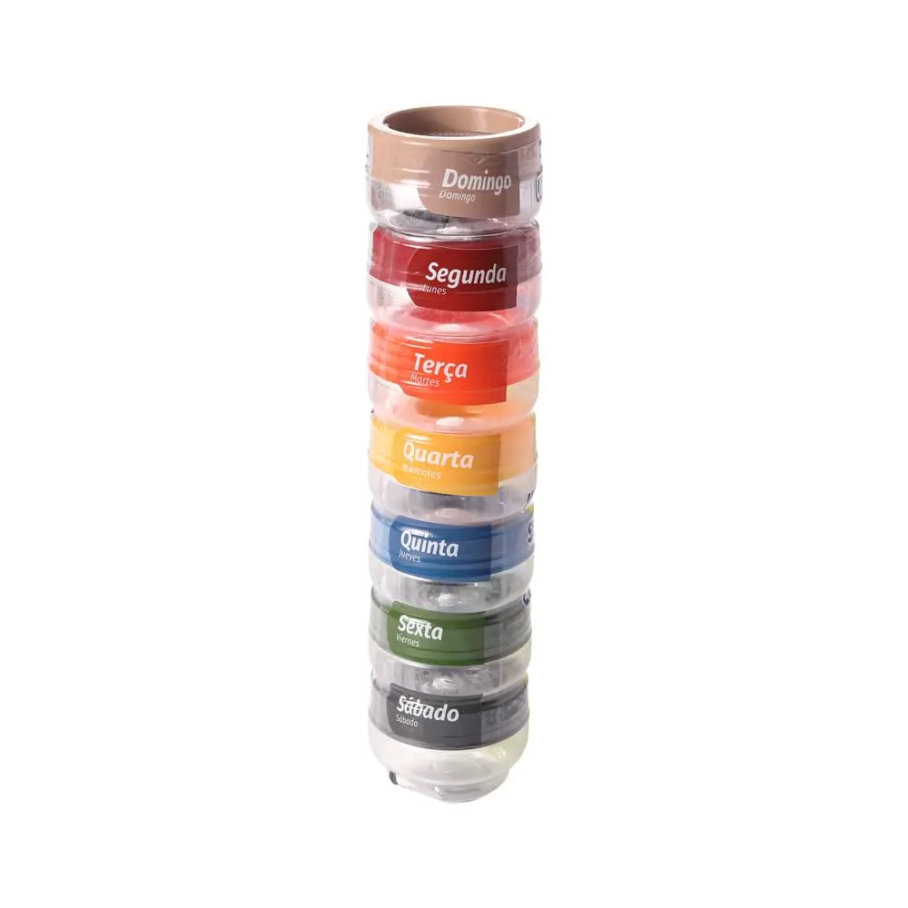 Plasútil Kit 7 Mini Organizador Semanal Suplementos Medicamentos Gire e Trave Decorado