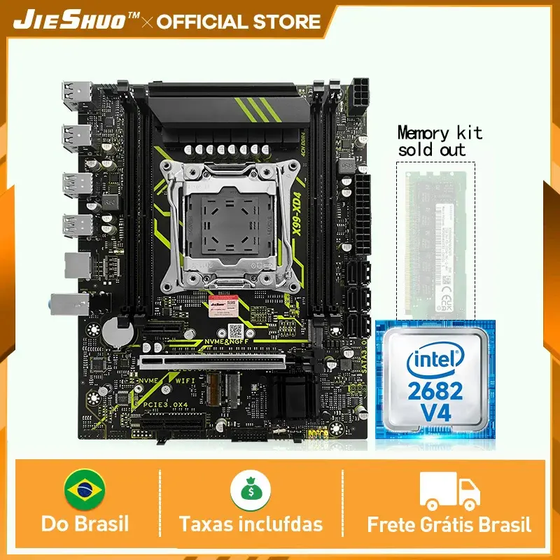 Combo de Placa Mãe JIESHUO X99 com CPU Xeon E5-2682 V4, Módulo de RAM DDR4 de 16GB, NVMe M.2, USB 3.0, TPM2.0, Kit de Upgrade para PC Gamer - 1