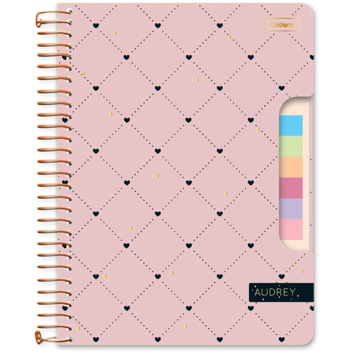 Caderno, Cadersil, 1 Matéria, Capa Dura, Colegial, Audrey, com Blocos de Adesivos, 80 Folhas, Sortido - 1