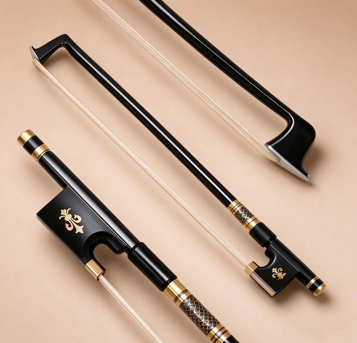 Arco Violino 4/4 Fibra, Arco Profissional Fibra de Carbono Liso Preto para Violinos 4/4