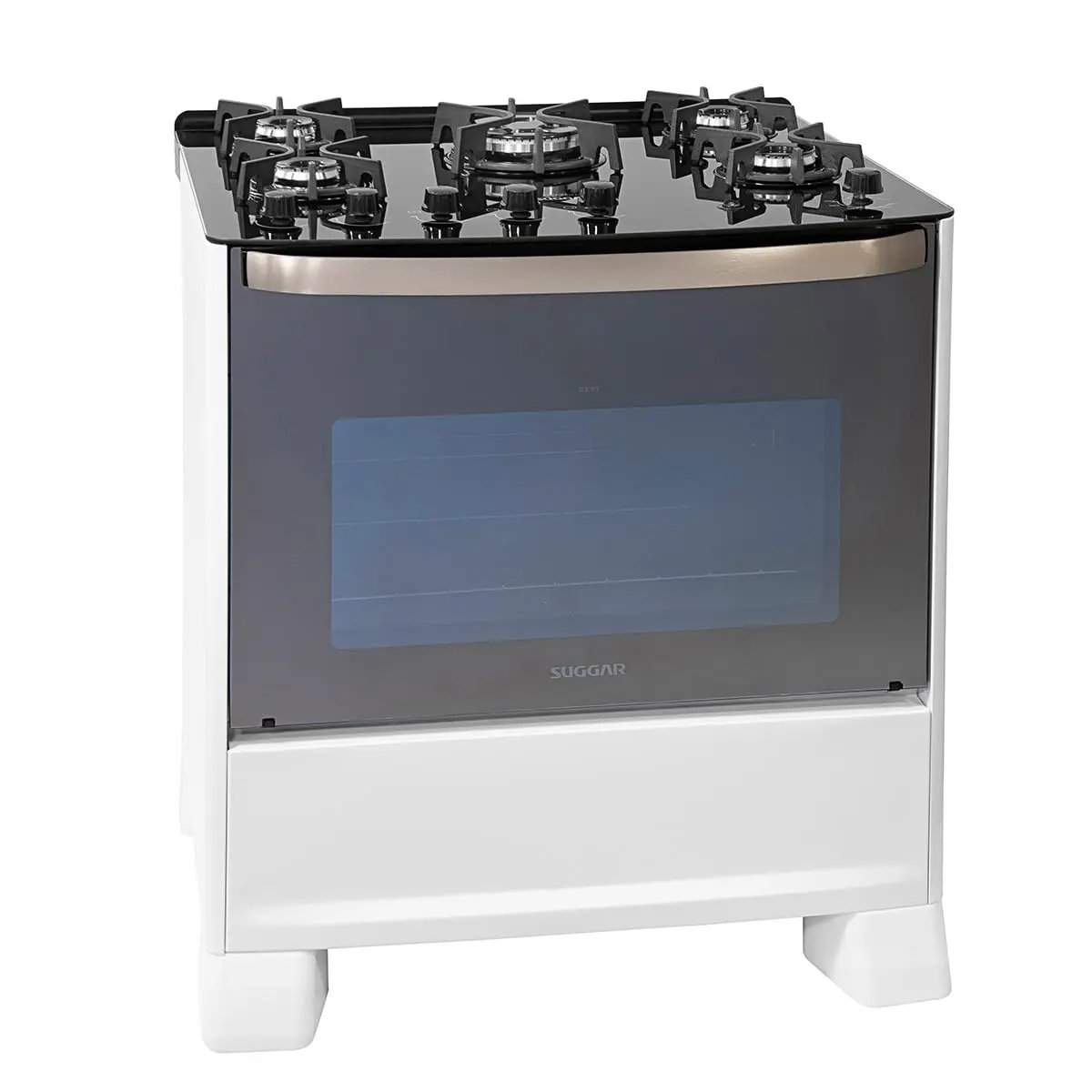 SUGGAR FOGÃO MASTER GRILL BRANCO MESA DE VIDRO 5 BOCAS TRIPLA CHAMA GRILL 110V TREMPE FERRO FUNDIDO ACENDIMENTO SUPERAUTOMÁTICO FGVMTG511BR - 1