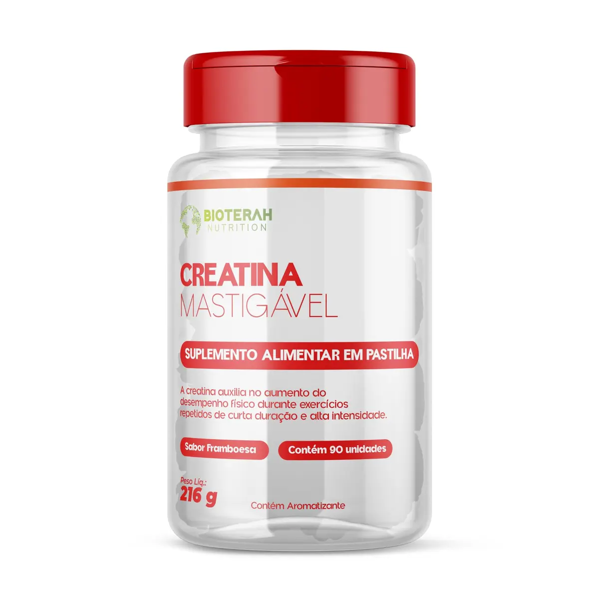 Creatina em Pastilha BIOTERAH 90 Unidades Sabor Framboesa Suplemento de Creatina Monoidratada Mastigável (90 Pastilhas)