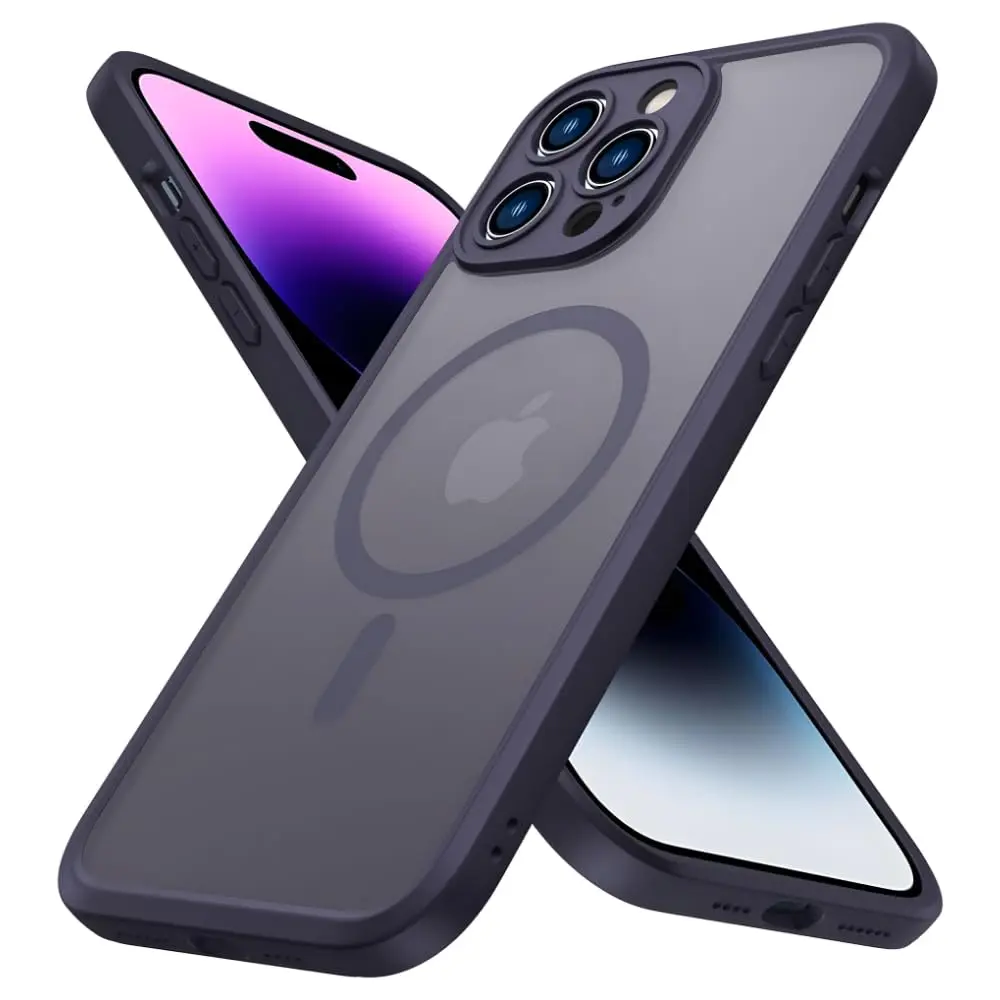 Capa Capinha Anti Impacto Magnética Fosca Slim com Protetor de Câmera Case Compatível com iPhone (Roxo, iPhone 14 Pro Max)