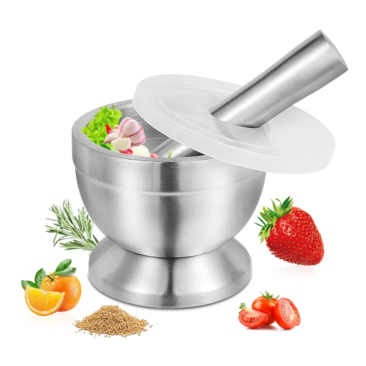 Pilao com Socador, Conjunto de Argamassa e Pilão de Aço Inoxidável para Moedor de Especiarias, Moedor de Ervas, Fabricante de Pesto de Cozinha