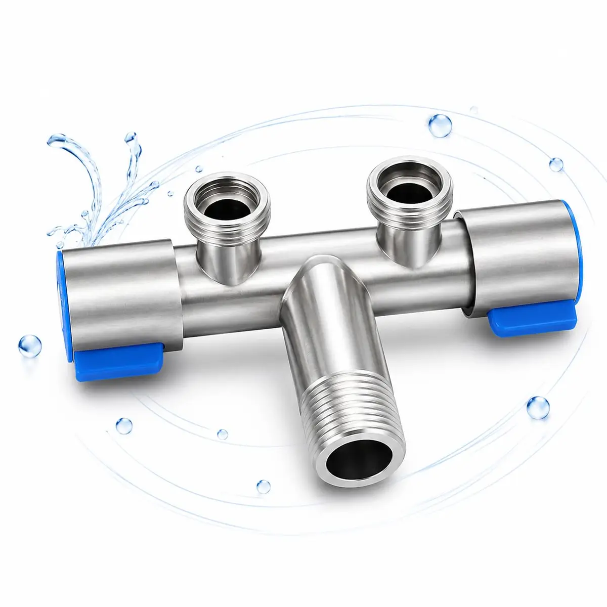 Válvula Dupla para Torneira com 2 Registros Independentes em Metal, Divisor de Água com 2 Saídas Rosqueadas para Máquina de Lavar, Filtro, Mangueira e Jardim, Adaptador Resistente