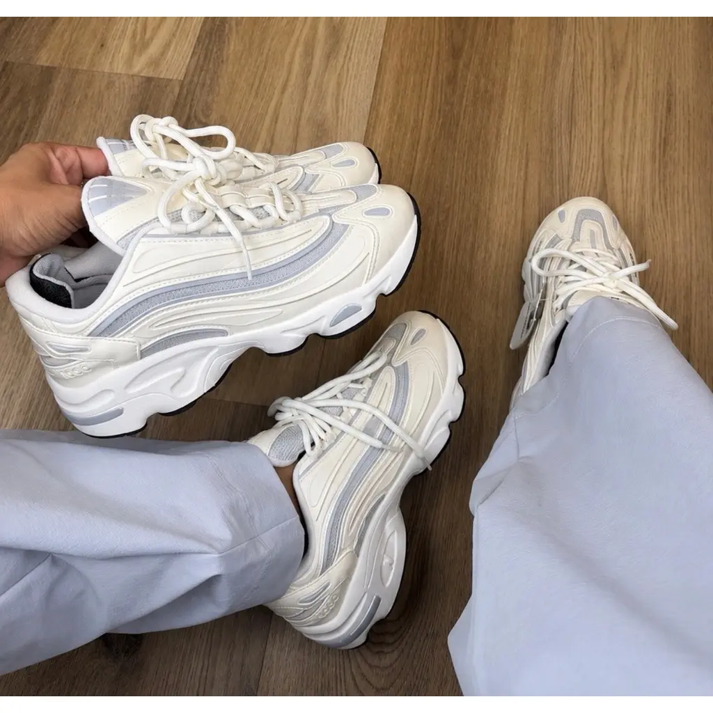 Tênis Casual Chunky unissex Bege Solado Alto Confortável Moda Street Premium