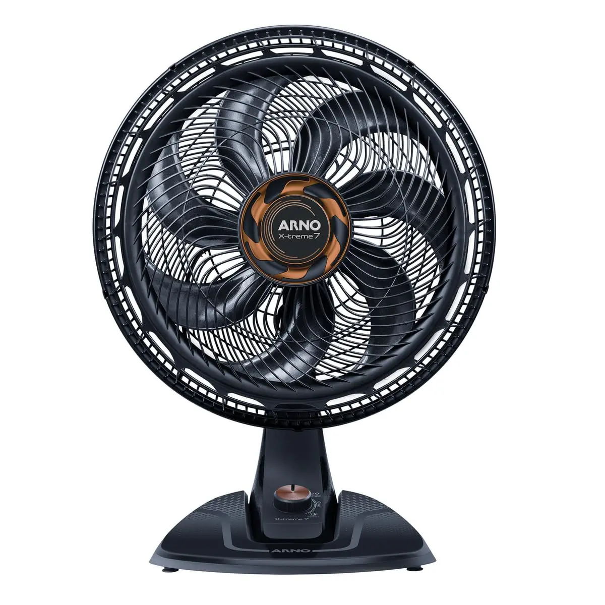 Ventilador de Mesa Arno X-TREME 7 Cinza 40cm VE71, 150W, 7 Pás, 3 Velocidades, Oscilação 80º, Power Zone, Modo Noturno Silencioso, 220V