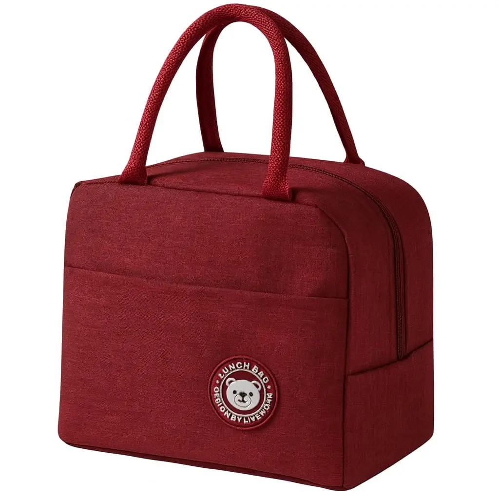 Bolsa Térmica Com Alça Bolsa Para Refeições Isolada Design de Lancheira Marmita Escritório (Bordô) - 1