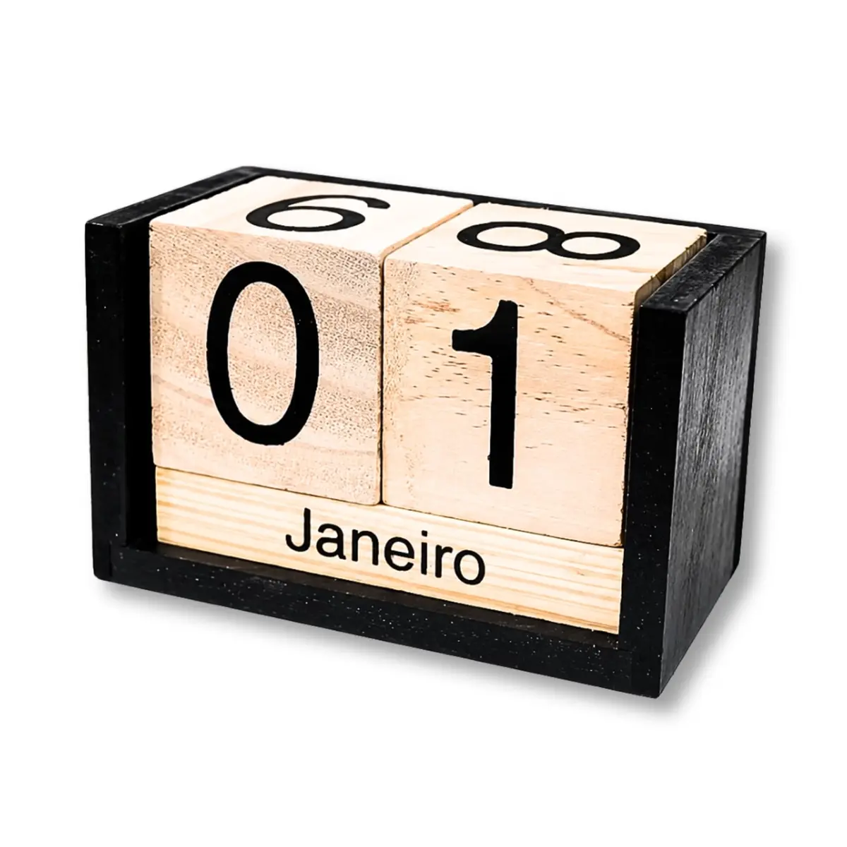 Calendário de Mesa Permanente em Madeira com Cubos Rotativos – Design Decorativo e Funcional para Home Office, Escritório ou Presente Criativo
