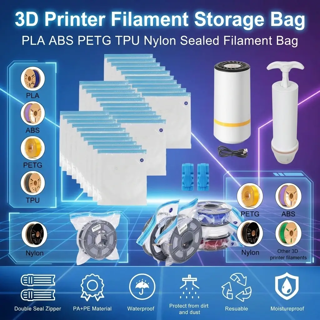 Saco de Armazenamento de Filamento PLA ABS PETG TPU Nylon Selado para Impressora 3D, Saco para Secador de Filamento, Resistente à Umidade, Peça para Impressora - 1