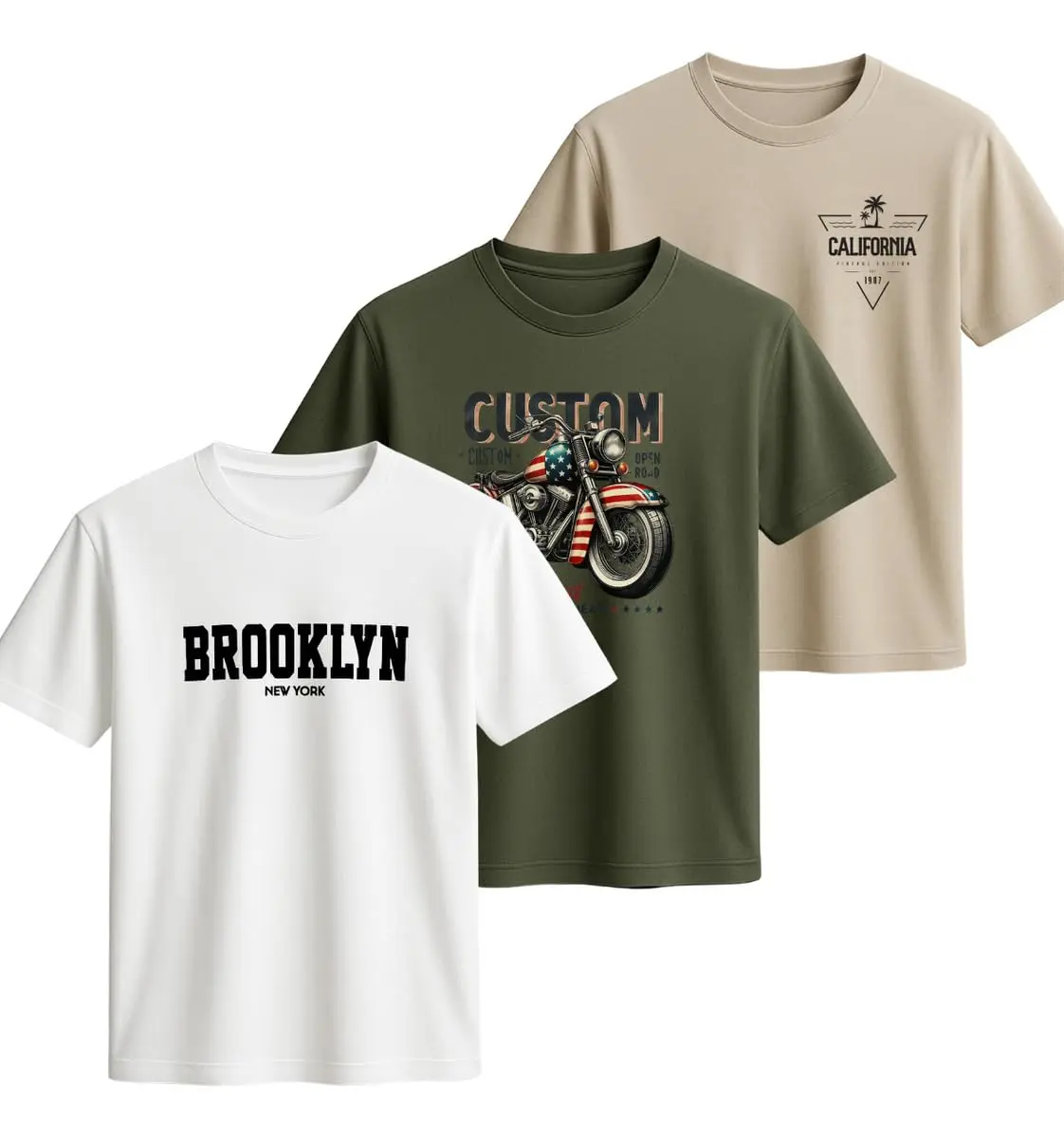 Combo com 3 Camisetas Masculinas 100% Algodão Estilo Casual