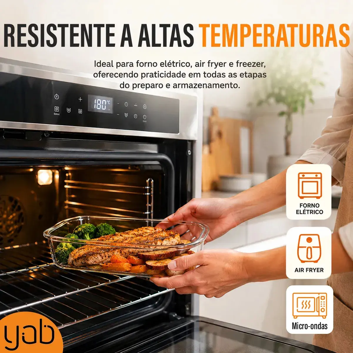 Yab - Kit 5 Potes De Vidro Marmita C/ Tampa Hermético 640ml Retangular 4 Travas Borossilicato Alimentos Micro-ondas Freezer Geladeira thumbnail 4
