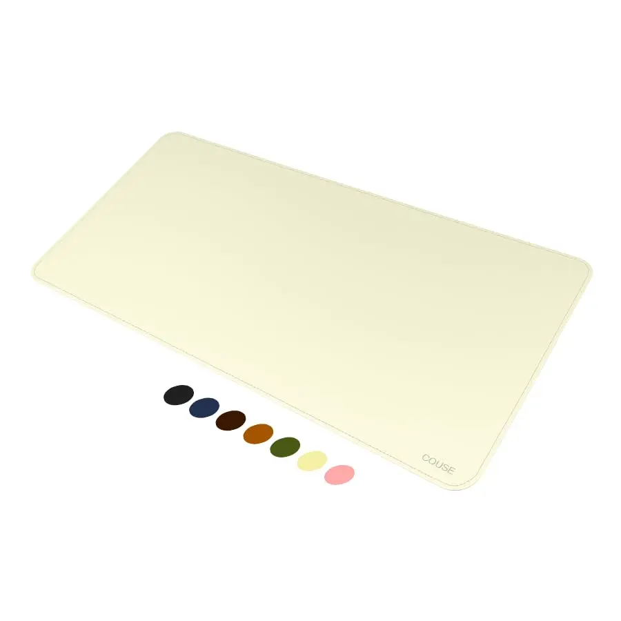 Mouse Pad Desk Pad Couse em Couro Ecológico 70x30cm + Porta-Copos Premium (Off White)