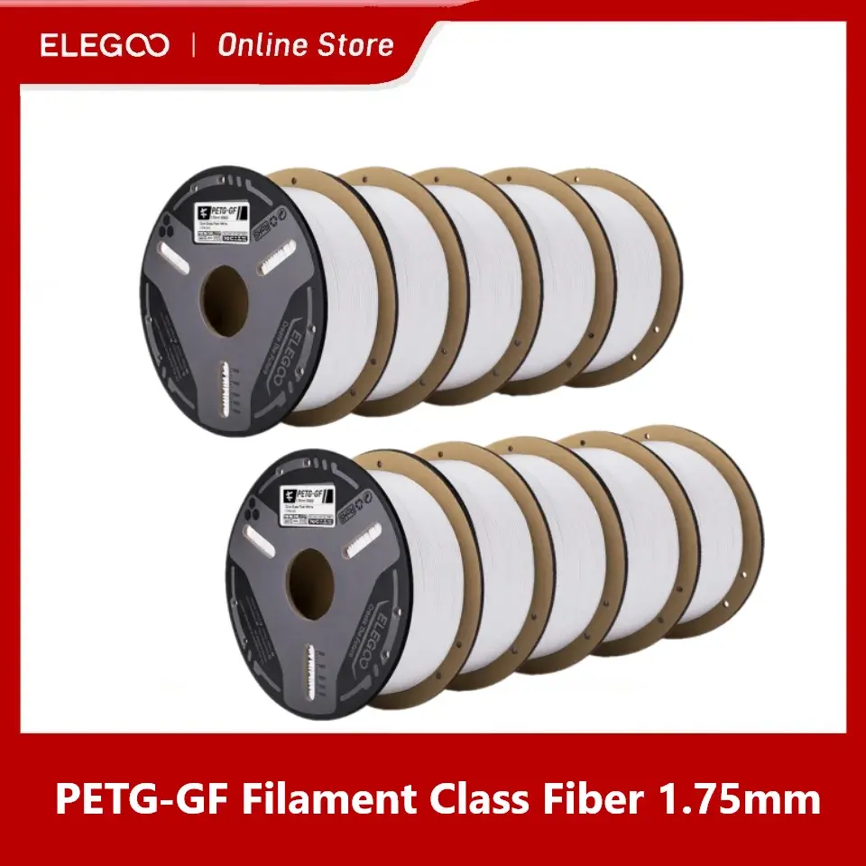 Filamento ELEGOO PETG-GF Fibra de Vidro 1.75mm Cinza 1KG, Alta Rigidez, Isolamento Elétrico, Compatível com a Maioria das Impressoras 3D FDM
