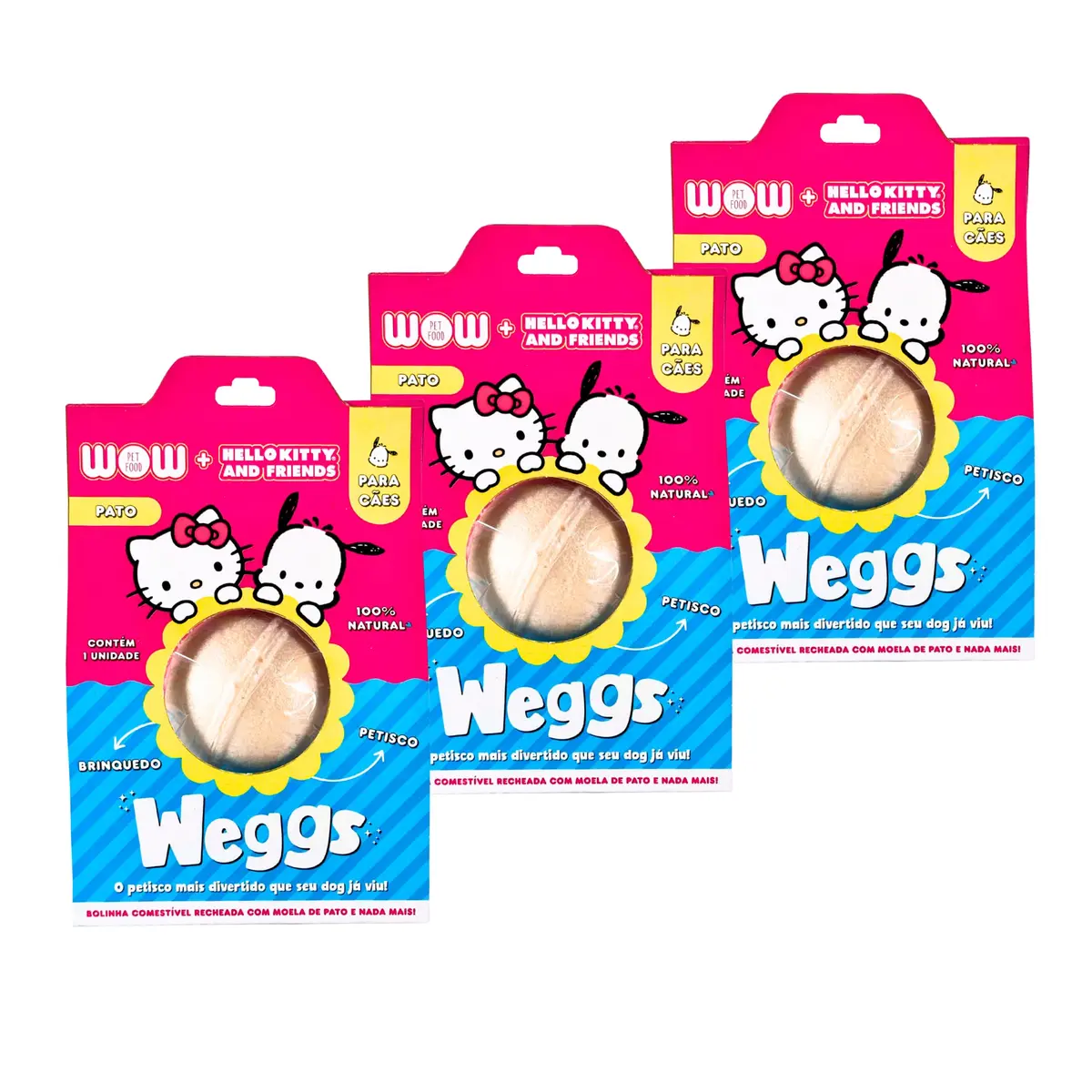 Petisco Natural para Cães Weggs, Sabor Pato, Pack com 3 Unidades