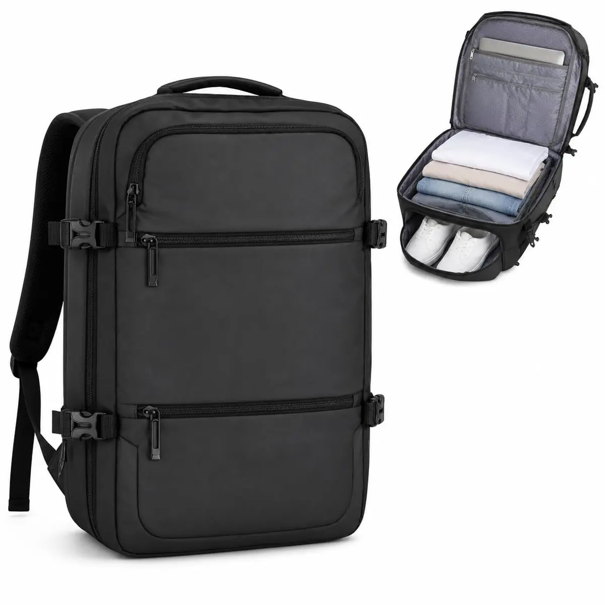 Mochila de Viagem Executiva Impermeável Unissex Grande, Compartimento para Notebook e Sapatos, Mochila 2 em 1 com Alça de Mão, Ideal para Viagens, Trabalho, Faculdade e Academia - 1