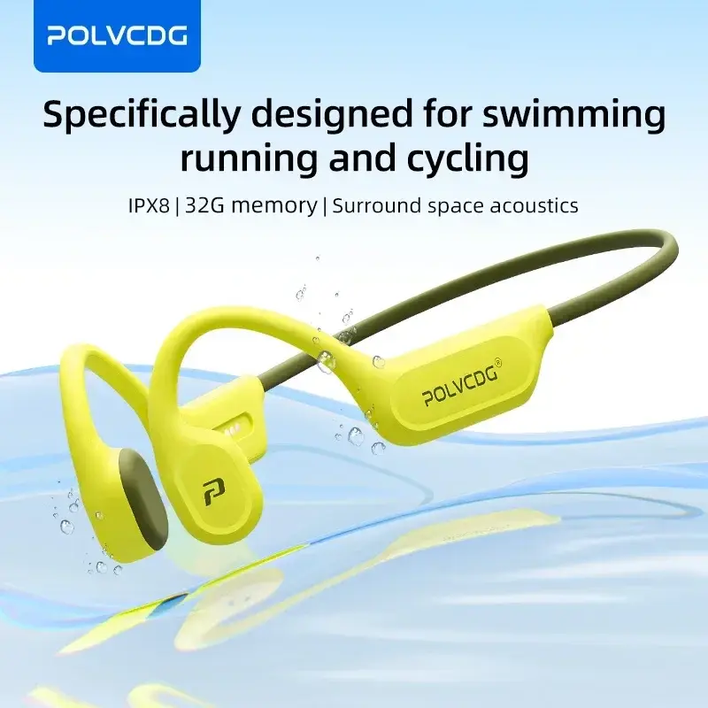 Fones de Ouvido de Condução Óssea POLVCDG X9 para Natação, 32G, IPX8 à Prova d'Água, Fones de Ouvido para Natação, Corrida e Bicicleta, Fones de Ouvido de Pendurar na Orelha