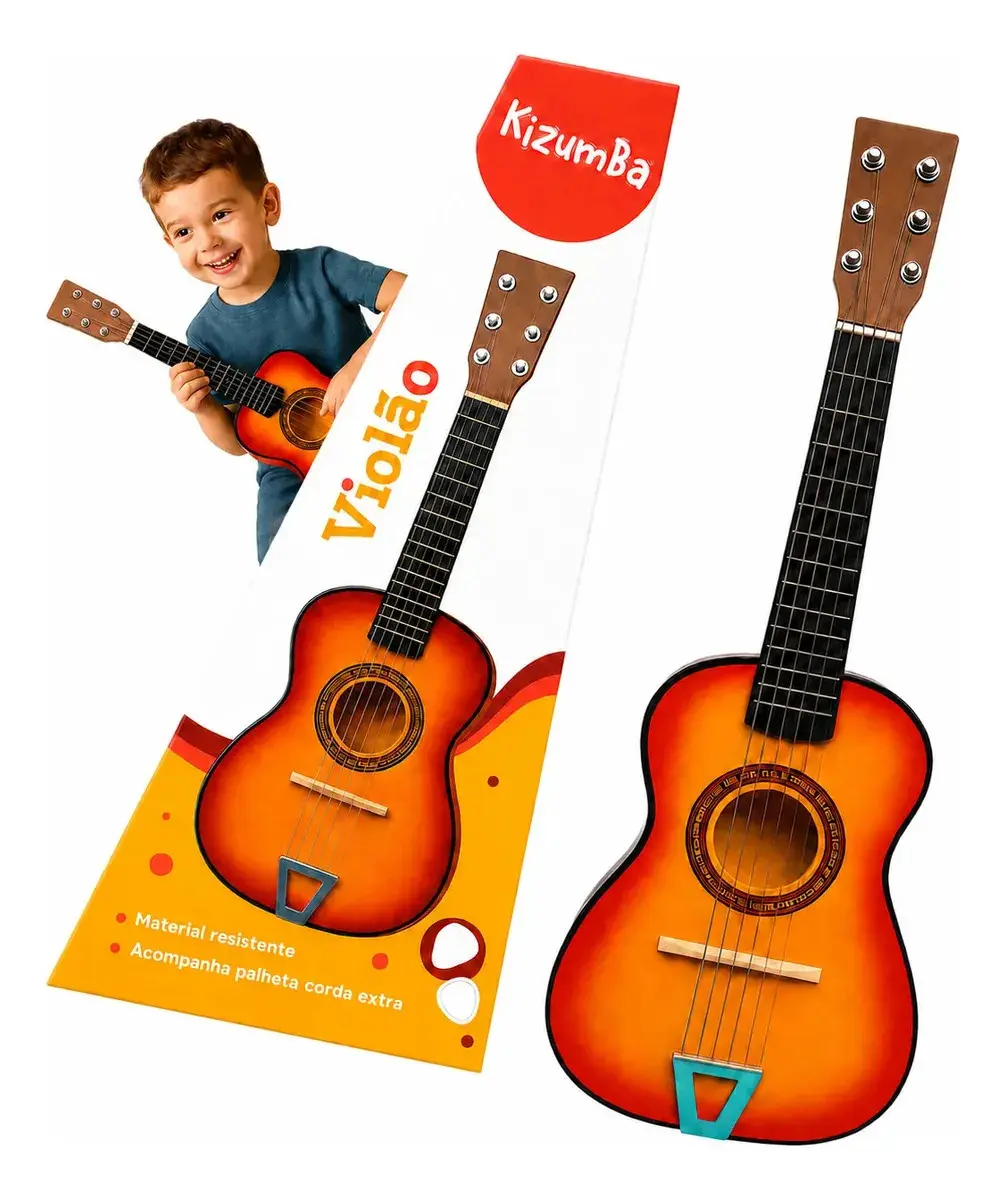Violão Infantil Acústico Mini Violão de Madeira com 6 Cordas de Aço Instrumento Musical de Verdade para Crianças Iniciantes 58cm Menino e Menina Kizumba