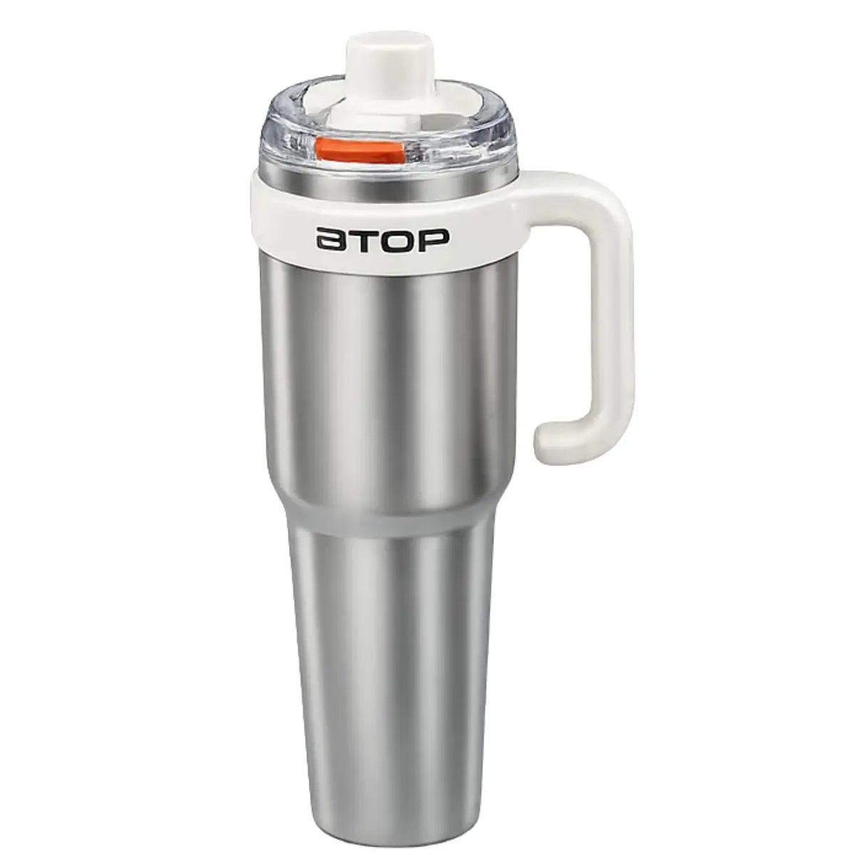 Copo Térmico 1200ml Aço Inoxidável com Alça – Tampa 2 em 1 Canudo e Bico Direto – Trava Antivazamento – Boca Larga – Base para Porta-Copos – Gelado e Quente – Trabalho Academia Viagem (Cinza) - 1