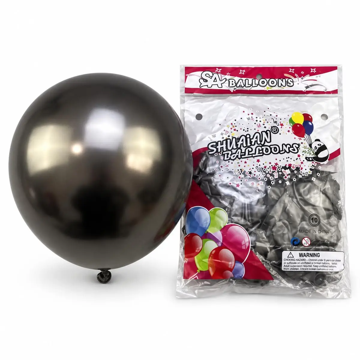 Kit 50 Balões Látex Metalizado Cromado 12 Pol 30cm Preto Decoração