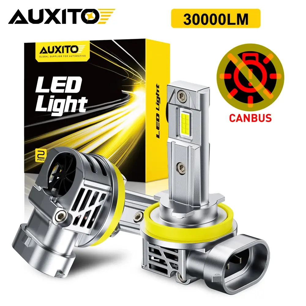 Lâmpadas LED H11 H8 AUXITO Aprimoradas Canbus Sem Piscadas Farol Automotivo Alto e Baixo Turbo 9005 HB3 9006 HB4 30000LM