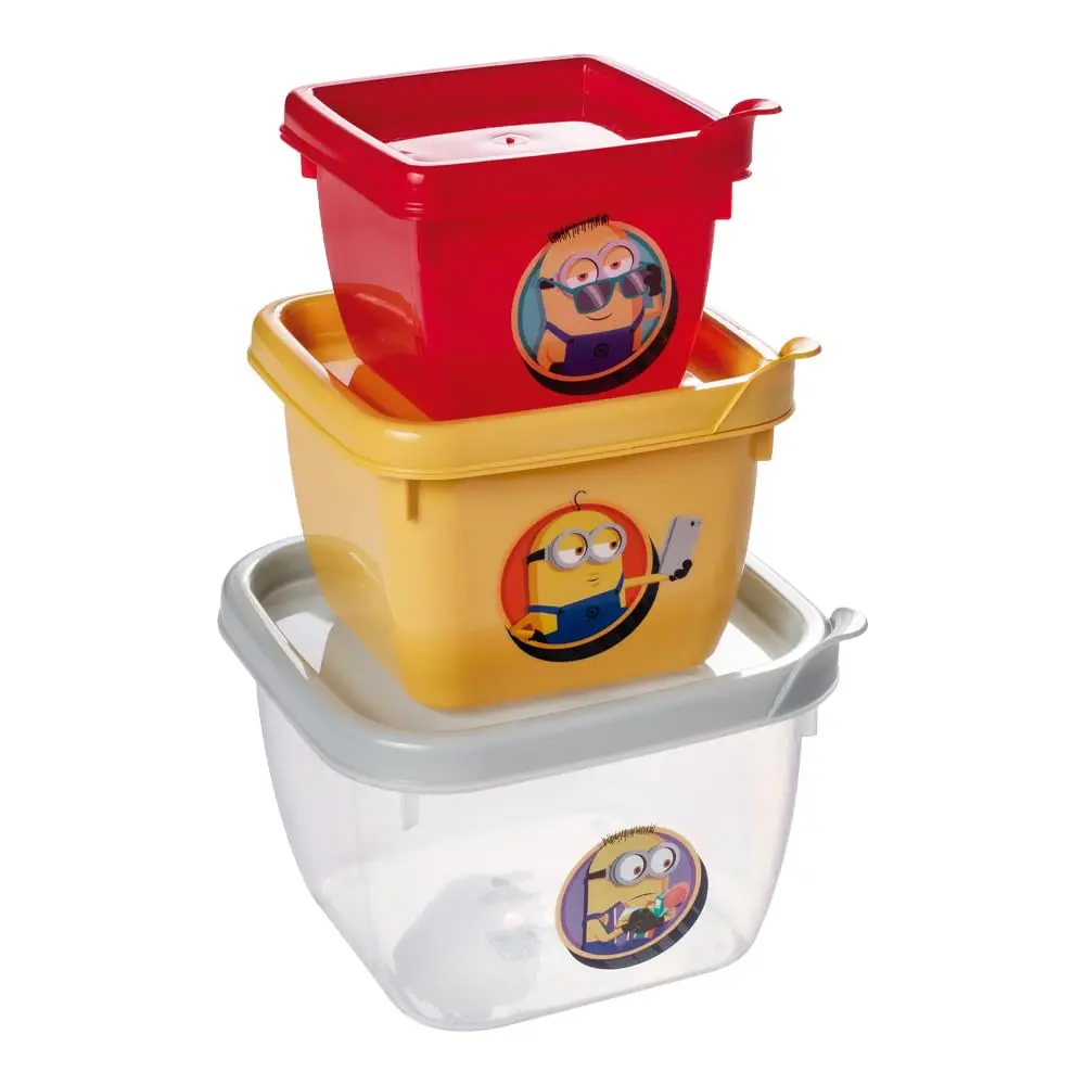 Kit com 3 Potes, Plástico, Quadrado, Conect, Minions, Plasútil - 1