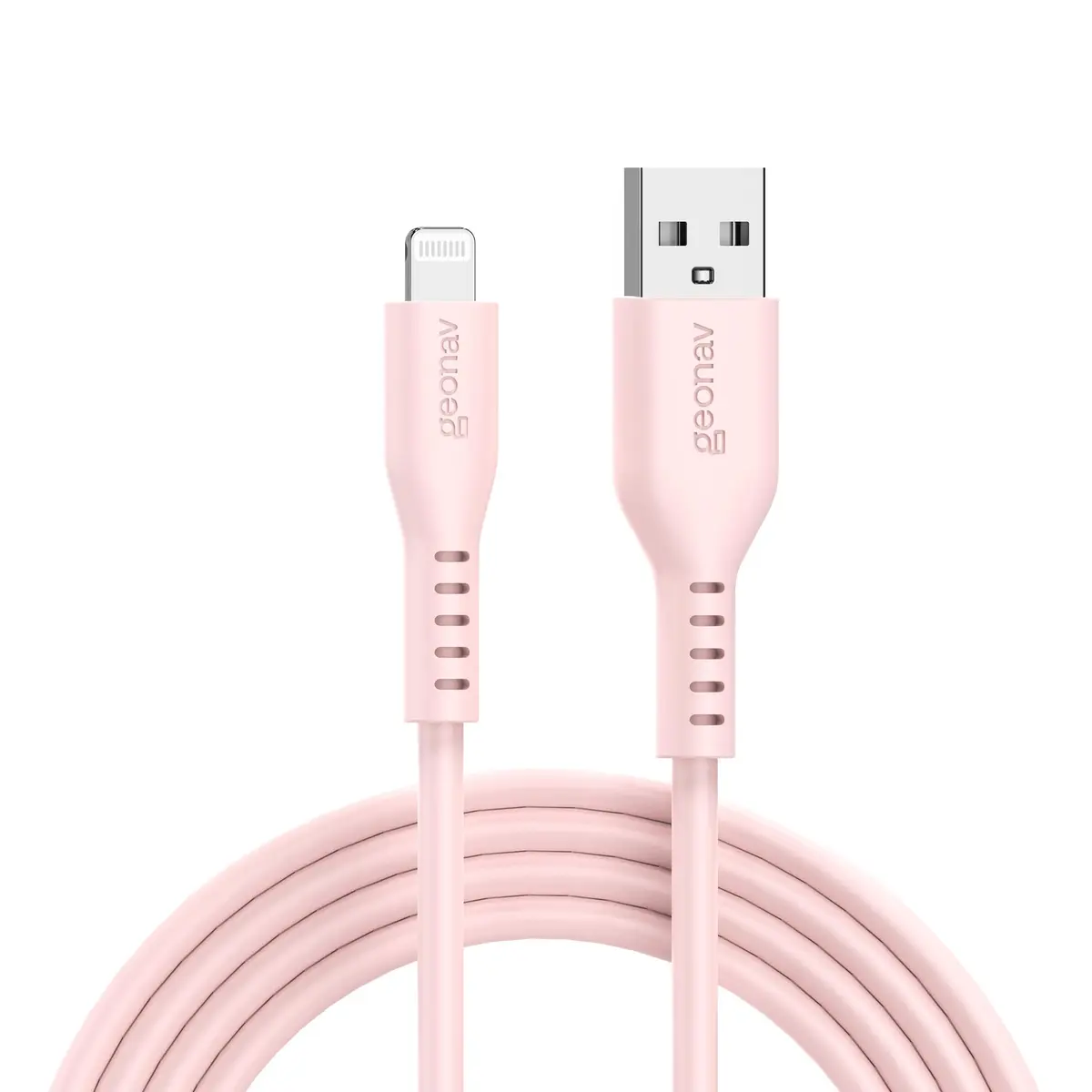 Geonav Cabo de Silicone USB-A para Lightning, carregamento até 12W, Silicone resistente, 1,5m, ESLISPK, Rosa