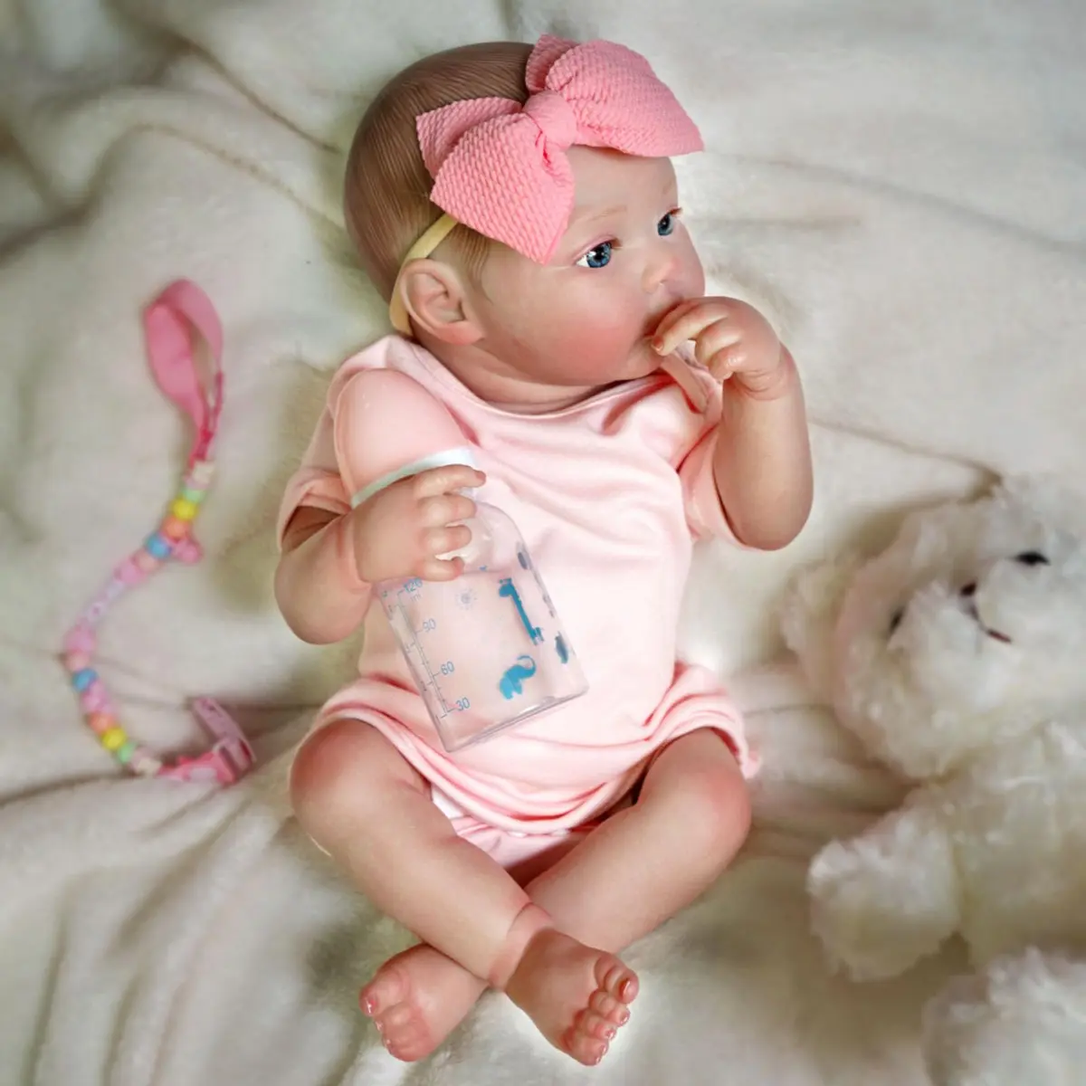 Brastoy Bebê Reborn Silicone Boneca Realista Menina Rosa Pintado Original 48cm Olhos Azuis - 1