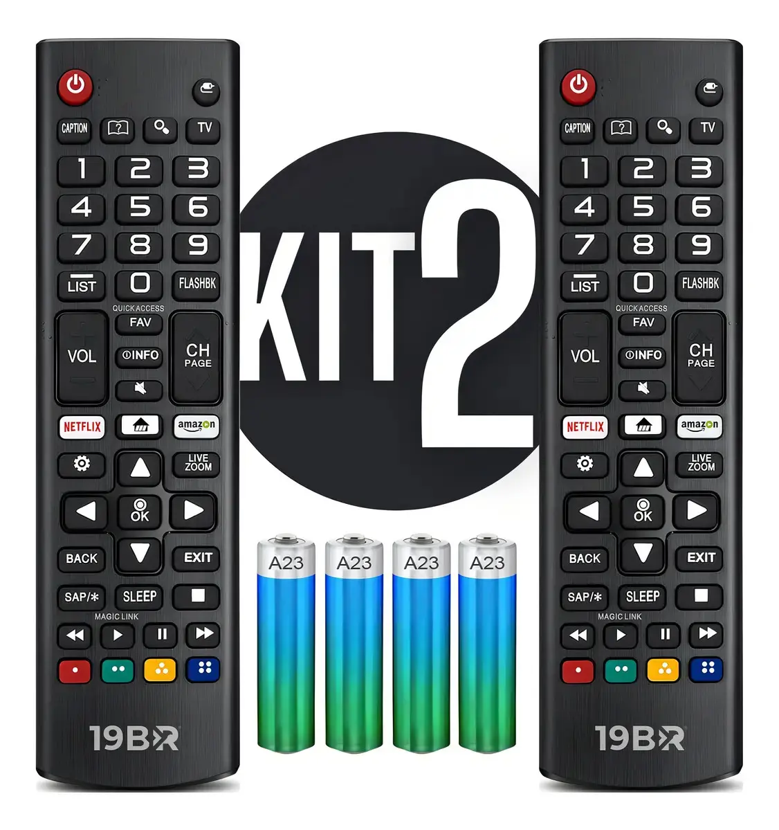 Kit 2 Controle Remoto Para Tv LG Smart + 4 Pilhas Com Teclas Netflix E Prime Video
