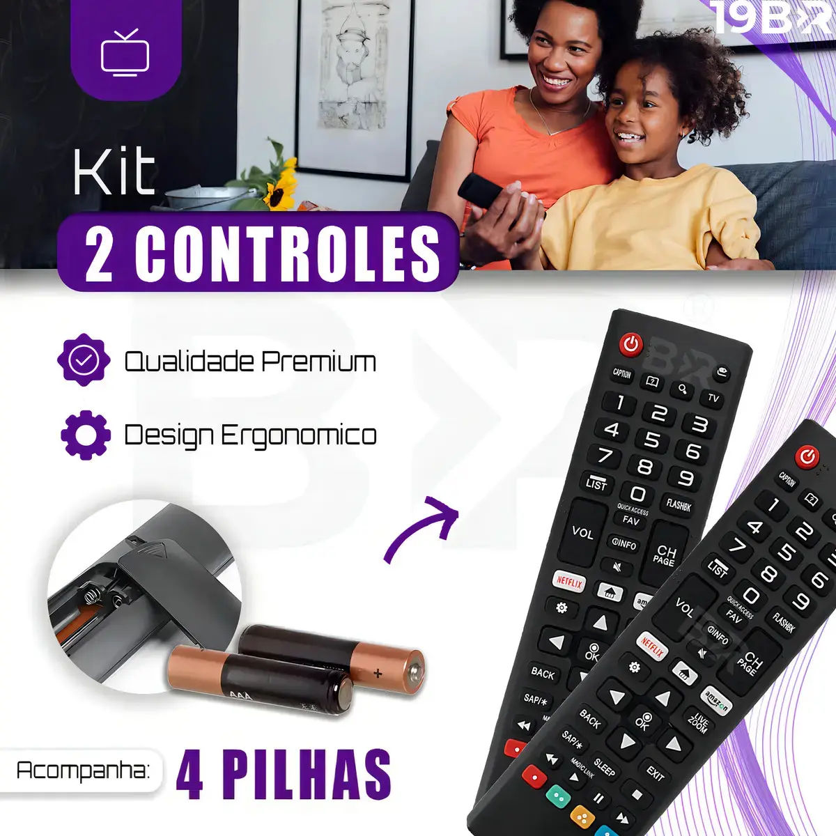 Kit 2 Controle Remoto Para Tv LG Smart + 4 Pilhas Com Teclas Netflix E Prime Video thumbnail 2