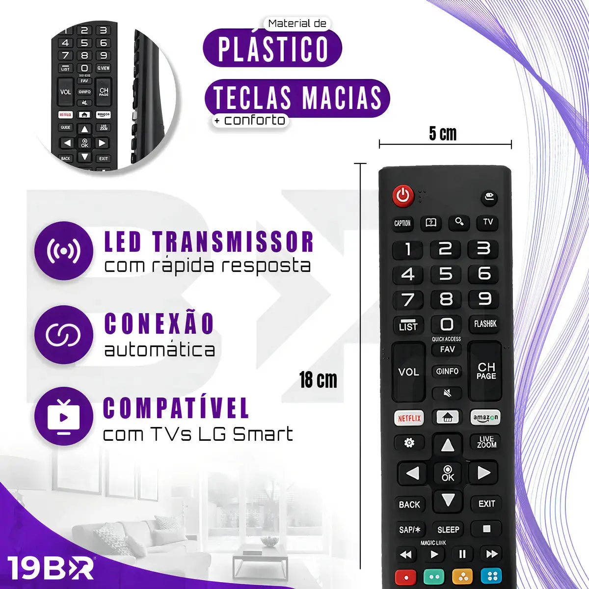 Kit 2 Controle Remoto Para Tv LG Smart + 4 Pilhas Com Teclas Netflix E Prime Video thumbnail 3