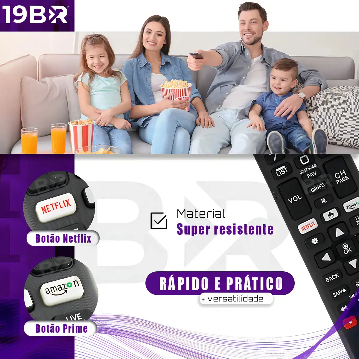 Kit 2 Controle Remoto Para Tv LG Smart + 4 Pilhas Com Teclas Netflix E Prime Video thumbnail 5