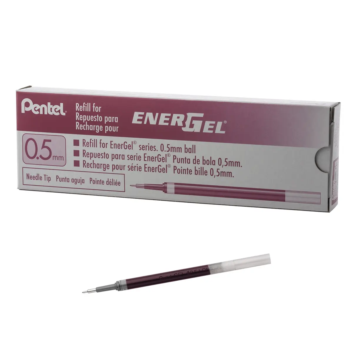 Pentel Refil de tinta para ponta de agulha de caneta EnerGel, fina, pacote com 12, 0,5 mm, rosa (LRN5-P)
