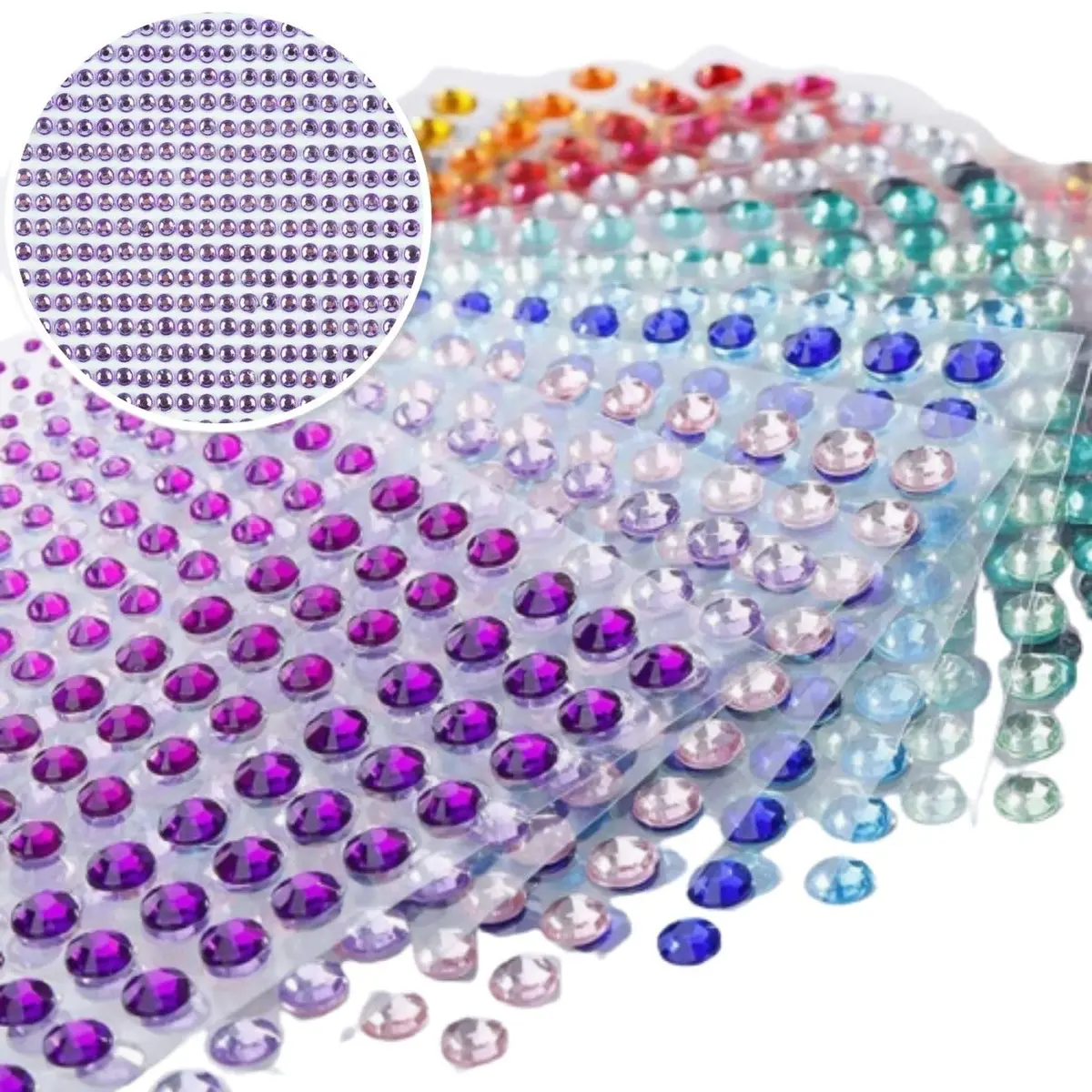 Cartela Adesiva Strass 3mm Nacarado com 840 Peças Chaton Autocolante Meia Pérola para Decoração Artesanato Unhas Festa (Lilas Nacarado, 3mm) - 1
