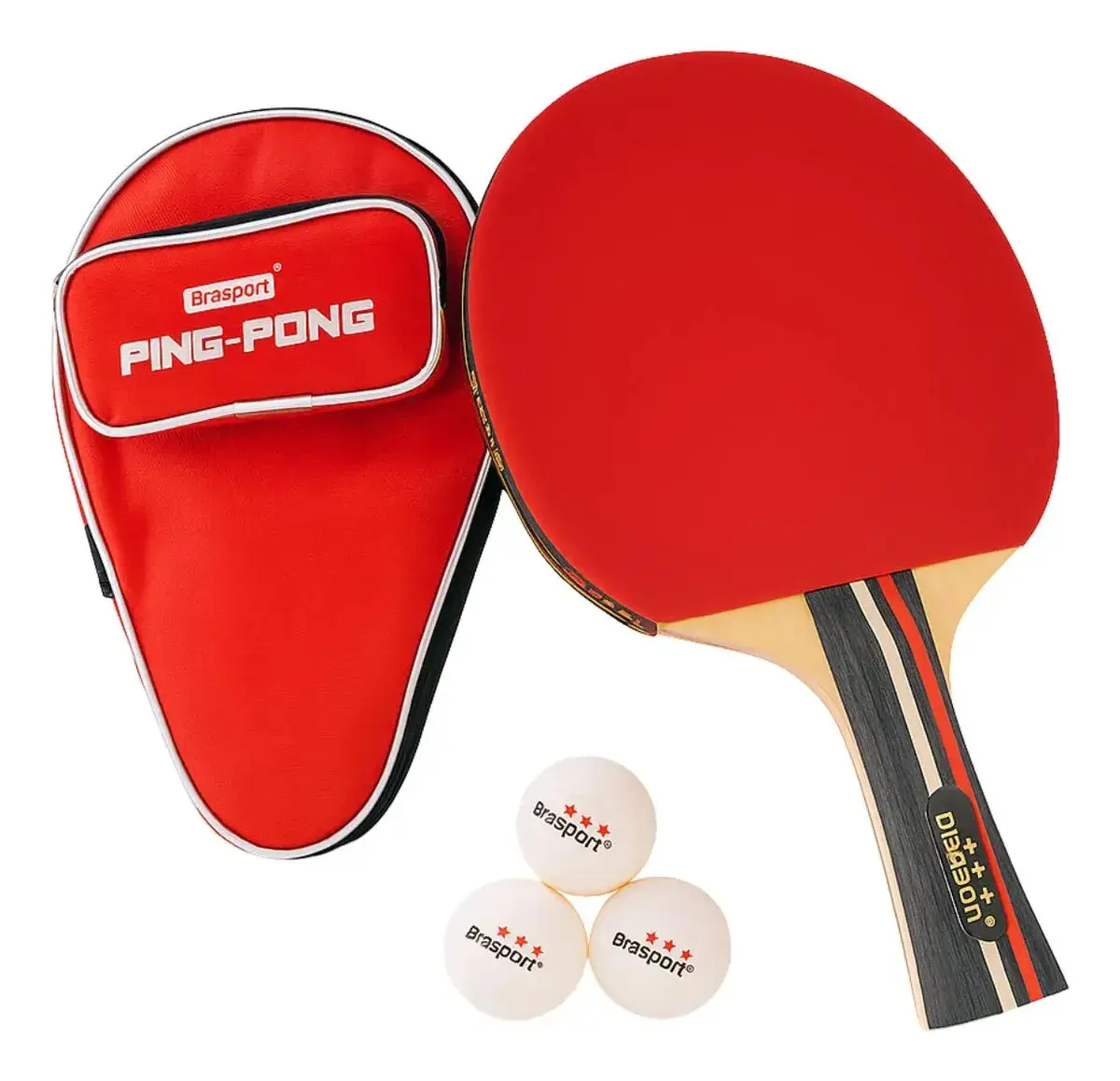 Raquete de ping pong Brasport 1 Raquete Pro case vermelha FL (Côncavo)