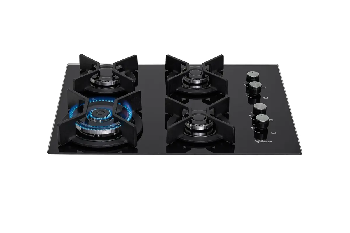 Fischer Cooktop à Gás 4 Bocas Tripla Chama Infinity Mesa Vidro Preto Bivolt - 26297-57076