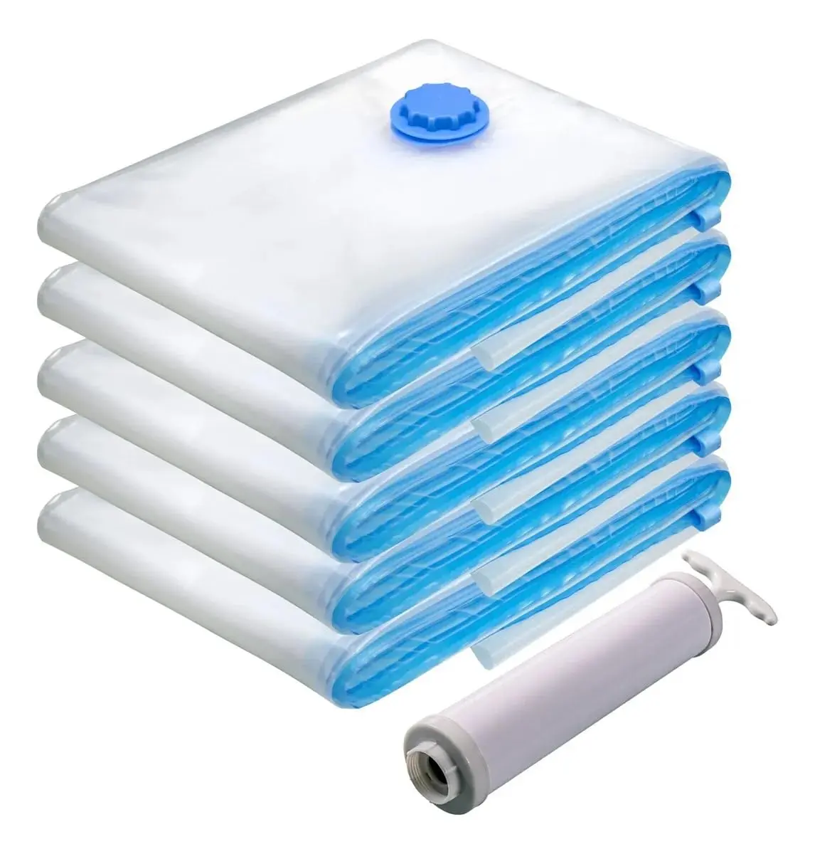 Kit 5 Sacos A Vácuo Para Roupas, Edredons, Cobertores E Casacos 50x60cm + Bomba Inclusa — Reduz Volume Em Até 80%, Protege Contra Mofo, Poeira Garante Mais Espaço No Armário E Na Mala De Viagem - 1